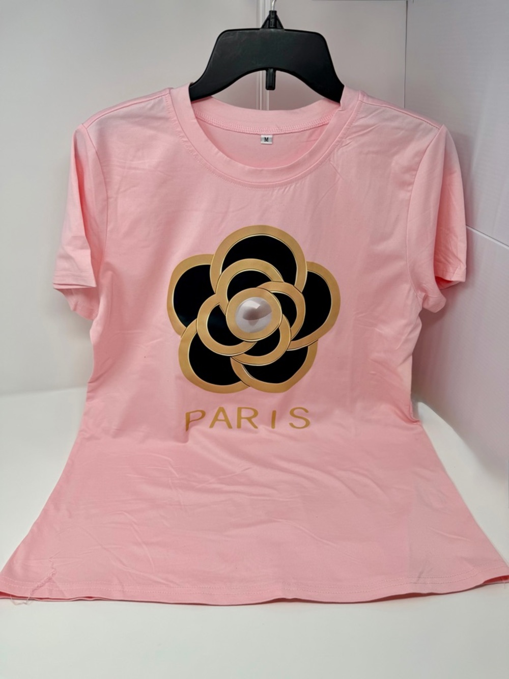 Pink Graphic Tee with Gold & Black Floral Emblem NWOT - Picture 3 of 4